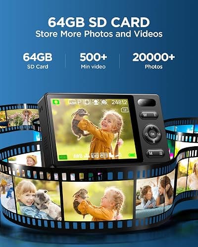 64GB Digital Camera for Kids: 48MP Anti-Shake Camera Photography Vlogging Camera for YouTube 16X Digital Zoom Photo Filtration Continuous Shooting Self-Timer Autofocus Compact Camera thumbnail 6