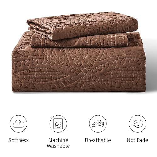 Love's cabin Quilts for Queen Bed Brown Bedspreads Bedding Set - Lightweight Bedspread Comforter - Coin Pattern Bedding Coverlet for All Season - 3 Pieces (1 Quilt, 2 Pillow Shams) thumbnail 8