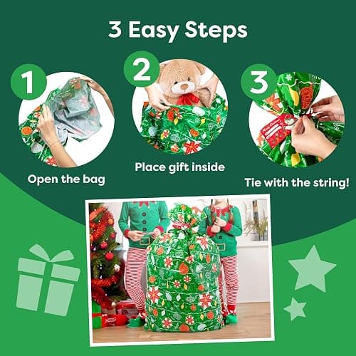 Large Christmas Gift Bag for Presents, Gifts - 1pc Heavy Duty Big Gift Sack with Tag & Tie - 56” x 36” - Extra Large Christmas Gift Bags Jumbo for Presents - XL Big Extra Large Gift Bag & Santa Bag thumbnail 6