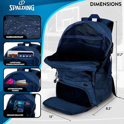 Spalding Basketball Backpack Sports Bag | Large Black Backpack with Shoe and Ball Compartment | Gifts for Basketball Players thumbnail 3