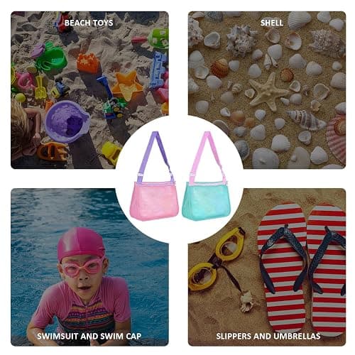 WUFGWBD 2 Pieces Beach Toy Storage Bag, Kids Beach Accessories, Kids Beach Bag, Kids Net Bag, Beach Shell Collection Bag, Foldable Beach Bag thumbnail 6