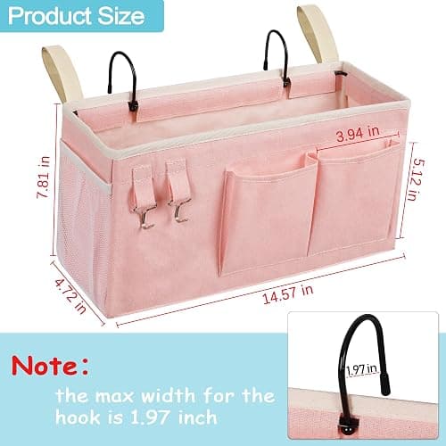 Loghot Bedside Caddy/Bedside Storage Bag Hanging Organizer for Bunk and Hospital Beds,Dorm Rooms Bed Rails,Can be Placed Glasses,Books,Mobile Phones,Keys (Light Pink) thumbnail 2