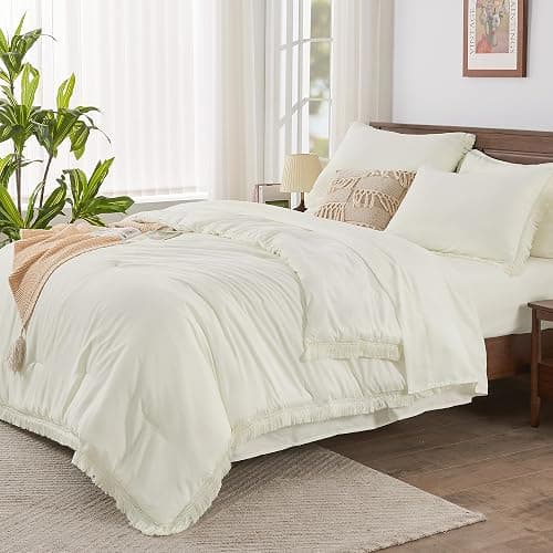 Andency Ivory King Size Comforter Set with Sheets - 7 Pieces Boho Tassel Bed in a Bag Soft Lightweight Bedding Sets, Ivory Fringe Bed Set with Comforter, Sheets, Pillowcases & Shams thumbnail 8