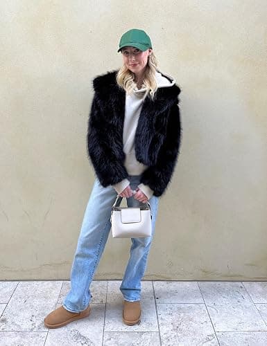 Flygo Women's Faux Fur Coat Fluffy Faux Fur Jacket Long Sleeve Lapel Furry Winter Jackets Shaggy Parka Short Coat thumbnail 5