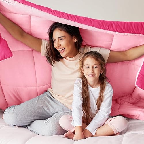 Exclusivo Mezcla Lightweight Summer Reversible Twin Size Comforter Set, Down Alternative Comforter with 1 Pillow Sham, Twin Size Bedding Set for All Seasons, Hot Pink/Bright Pink thumbnail 5