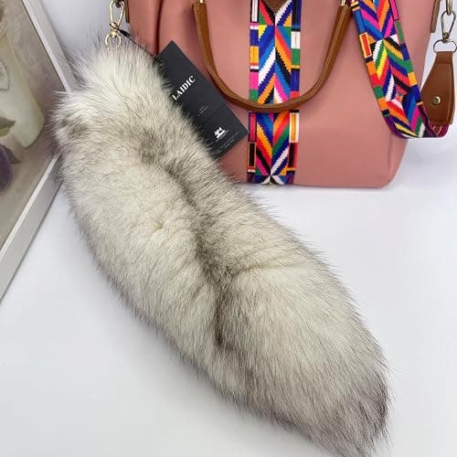 LAIDIC Therian Fox Tail Keychain Furry Tail Backpack Tassel Bag Handbag Accessory Hook Pendant Cosplay Toy Photo - Blue Fox thumbnail 6