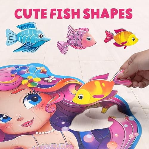 BenBen Floor Puzzles for Kids Ages 4-6, 52 Piece Mermaid Puzzle for Toddlers 3-5, Mermaid Toys Birthday Gift for Girls Boys thumbnail 5