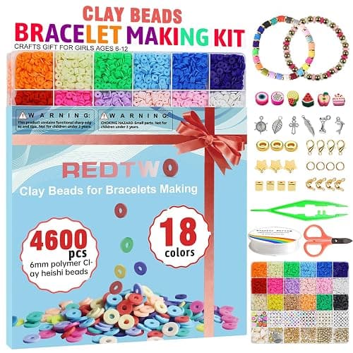 Redtwo 5100 Clay Beads Bracelet Making Kit, Flat Preppy Beads for Friendship Jewelry Making,Polymer Heishi Beads with Charms Gifts for Teen Girls Crafts for Girls Ages 8-12 thumbnail 2