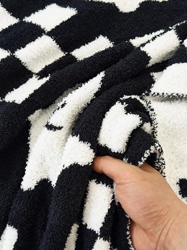 Ultra Soft Cozy Checkered Ghost Halloween Knitted Throw Blanket Fluffy Microfiber Checkerboard Bed Blanket Lightweight Both Sides Throw Blanket for Couch Sofa Bed 50"X60"Black¡­ thumbnail 7