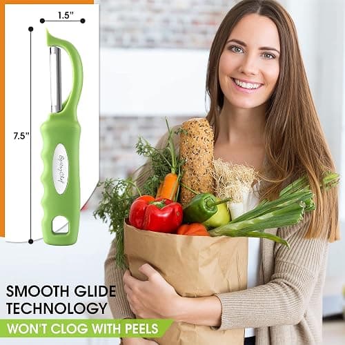 Spring Chef Swivel Vegetable Peeler for Kitchen w/Soft Grip Handle, Green | Premium Potato Peeler w/ Ultra Sharp Stainless Steel Blades, Multifunctional Veggie Peeler for Apple, Carrot, Cucumber, Fruit thumbnail 2