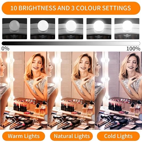 daphomeu Lumière de Miroir, 10 Ampoules Hollywood Kit de Lumière LED, Câbles parfaitement Cachés, 3 Couleurs et 10 Intensités, Lumière Miroir USB pour Coiffeuse Maquillage thumbnail 3
