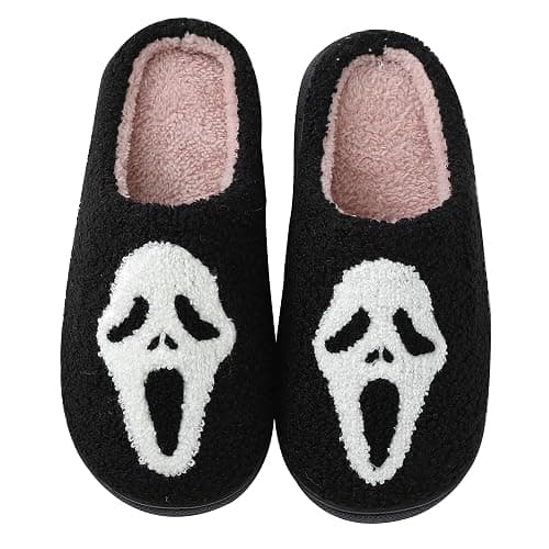 Zuiyisu Halloween Slippers for Women Men, Soft Plush Fuzzy Winter holiday slippers, Retro Cozy House Slippers, Comfy Bedroom Christmas Slippers Indoor Outdoor Shoes - Halloweenhead - 10-11 Women/9.5-10 Men thumbnail 4