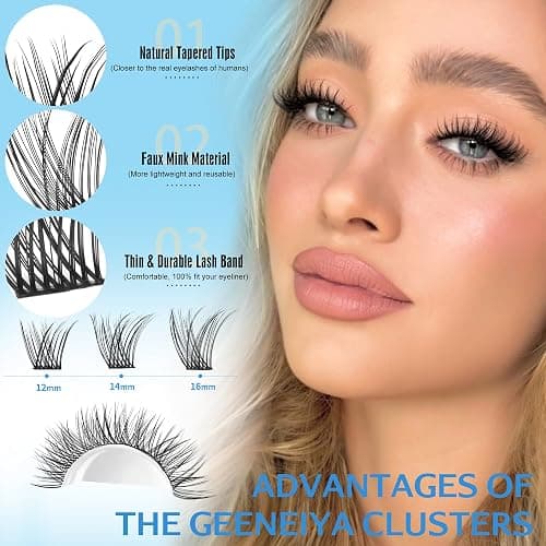 Geeneiya Lash Clusters Wispy C Curl Eyelash Clusters 12-16MM Individual Eyelashes Natural Cluster Eyelash Extensions Cluster Lashes Natural Look（154PCS, C Curl, 12-14-16mm) thumbnail 2