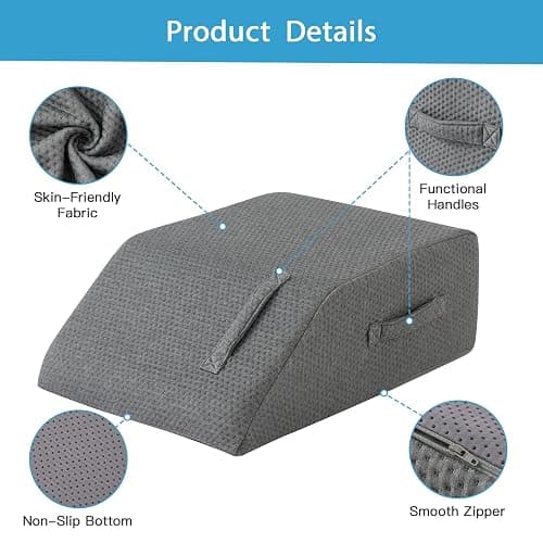 MEGCXIT Leg Pillow Elevation Blood Circulation, Leg Wedge for Elevation for Swelling, Leg Elevating Pillow for After Surgery, Memory Foam Foot Knee Pillow for Back Sleeping 24×22×8 Inch Dark Grey thumbnail 3