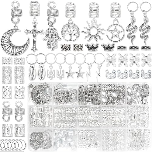 NAISKA Vikings Hair Jewelry for Braids, 186Pcs Norse Runes Tube Beads Cross Snake Loc Dreadlock Accessories, Non-Piercing Ear Cuffs Locs Jewelry for Women and Men - Image 1