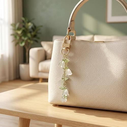 Miokkley Lily of the Valley Keychain Gifts for Women, Cute Flowers Bag Charms for Handbags Purse Car Key Accessories thumbnail 2