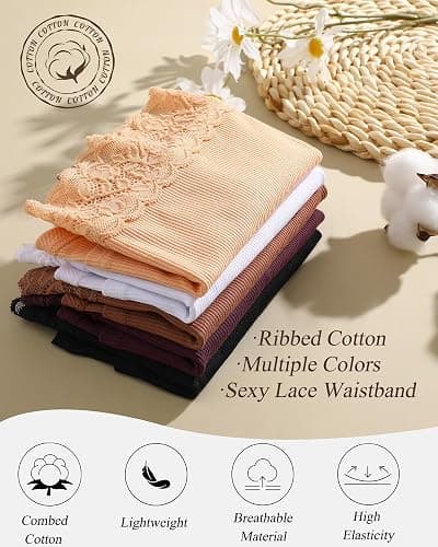 FINETOO Cotton Underwear for Women Boy Shorts Lace Boxer Briefs Soft Full Coverage Womens Panties 5 Pack S-XXL thumbnail 4