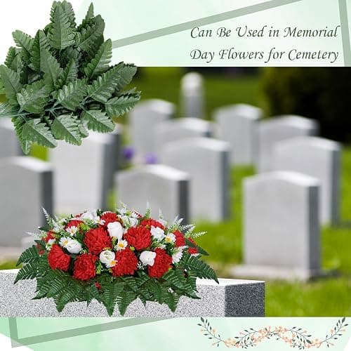 XONOR Artificial Silk Leaf Fern - Artificial Fern Leaves Stem Faux Greenery Plant for Cemetery Grave Headstone Wedding Home Garden Decoration (100Pcs, Dark Green) thumbnail 7