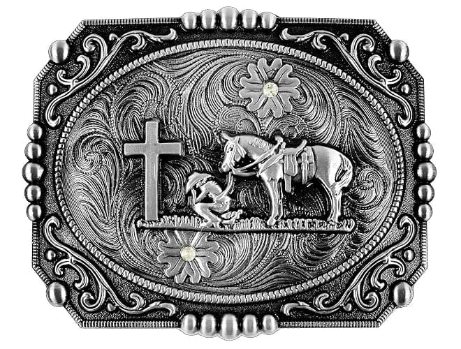Moranse Religion Cross Cowboy Kneeling Prayer And Horse Design Belt Buckles - Image 1