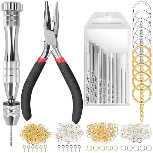 LEOBRO Hand Drill, 222 PCS Pin Vise Hand Drill with Drill Bits(0.8 mm-3 mm), Needle Nose Pliers, Keychain Making Kit, Jewelry Making Supplies, Hand Drill Tools for Jewelry Keychains Making - Image 1