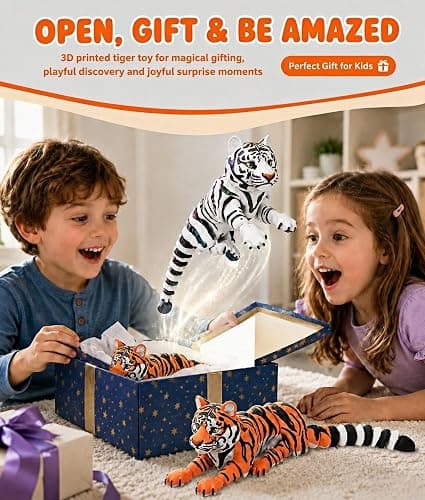 GemmiCho 3D Printed Animal, 6.7" Articulated 3D Printed Tiger Toy, Tiger Figurines Fidget Toys, 3D Printed Toys for Stress Relief, Flexible Animals Fidget Desk Decor (Tiger) thumbnail 6
