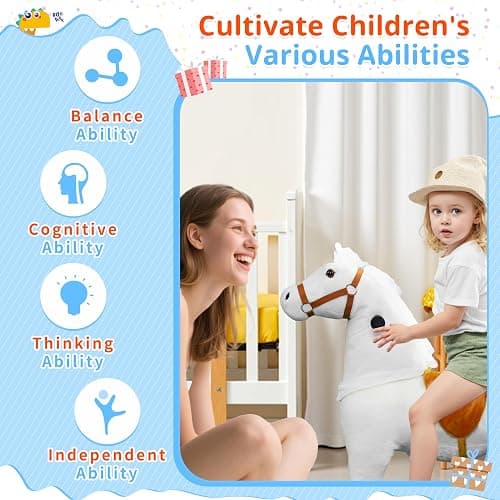 Ride on Horse,Horse Ride on Toy for Kids, Riding White Horse Mechanical Walking Action Plush Animal for 4 Years to 9, No Battery or Electricity, Max Load 165 LBS - White thumbnail 5