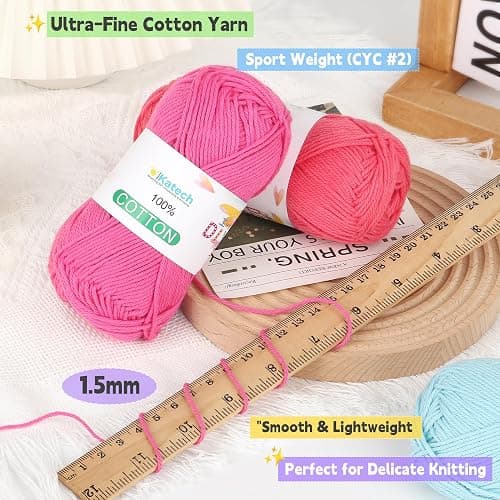 Katech 1OO% Cotton Yarn for Crocheting & Knitting–Baby Cotton Yarn (D) | 12-Color of 137 Yards/1.76 oz Sport Weight CYC #2-Soft & Breathable-Ideal for Dishcloths, Baby Clothes, Potholders & Crafts thumbnail 5