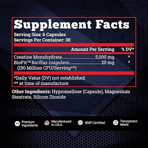 Old School Labs 5000mg Creatine Monohydrate Capsules With BioFit™ (Max Strength) Supports Muscle Growth & Recovery, Performance, Cognitive Health - Creatine Pills for Men & Women, Made in USA 180 Caps thumbnail 2