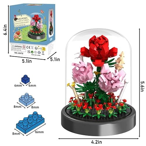 QIFUN Flower Bouquet Building Kit, 524 Pcs Mini Bricks Building Blocks Sets, Forever Rose Decorated Flower with Dust Cover, Valentine's Day Gifts for Her Mom Women (Rose Flower) - Rose Flower thumbnail 3