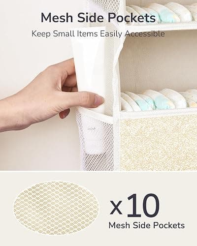 ULG 1 Pack Over Door Organizer with 5 Large Pockets 10 Mesh Side Pockets, Upgraded Linen Texture Over The Door Storage, 44 lbs Weight Capacity Hanging Storage Organizer, Ivory thumbnail 6