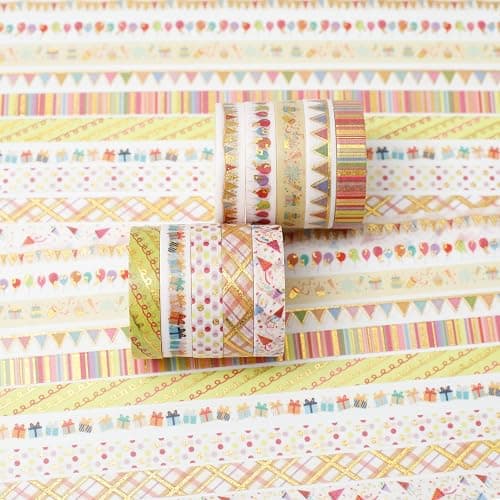 YUBBAEX 10 Rolls Sparkling Washi Tape Set 8mm Skinny Gold/Silver Foil Decorative Masking Washi Tapes for Bullet Journal,Scrapbook, Planner, DIY Crafts (Party Elements) thumbnail 3