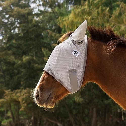 Raelitego Horse Fly Mask, Adjustable Fly Masks for Horses with Ears, UV Protection from Insect Pests Comfort Mesh Without Nose Average Size Horses Accessories(Large) thumbnail 7