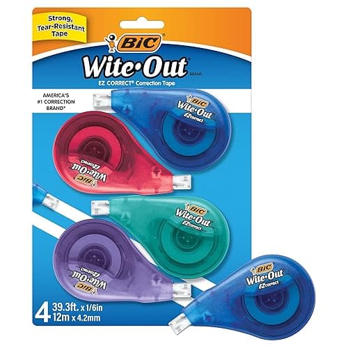 BIC White-Out Brand EZ Correct Correction Tape, 39.3 Feet, 4-Count Pack of white Correction Tape, Fast, Clean and Easy to Use Tear-Resistant Tape - 4 Count - NEW Correction Tape