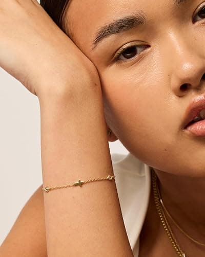 PAVOI 14K Gold Plated Sideways Cross Bracelet for Women | Religious Cubic Zirconia Station Bracelet | Confirmation Gift thumbnail 3