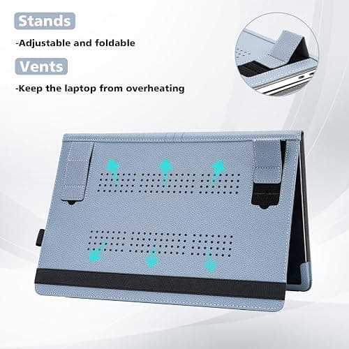 TYTX Compatible MacBook Pro Case 13 Inch, PU Leather Laptop Cover for 2016-2024 Model M2 A2338 M1 A2251 A2289 A2159 A1989 A1708 A1706, with Vents and Stand Function, GrayBlue thumbnail 3