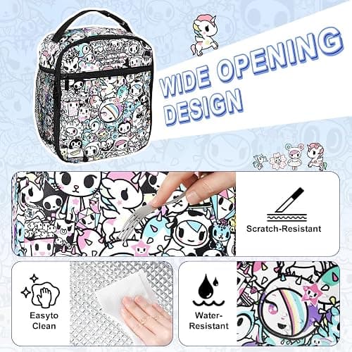 tokidoki Insulated Lunch Bag, Reusable Lunchbox for Work | 8.26"x3.54"x10.23". Polyester, insulated, reinforced handle, clasp. Side mesh, front pocket. For picnic, travel. thumbnail 6