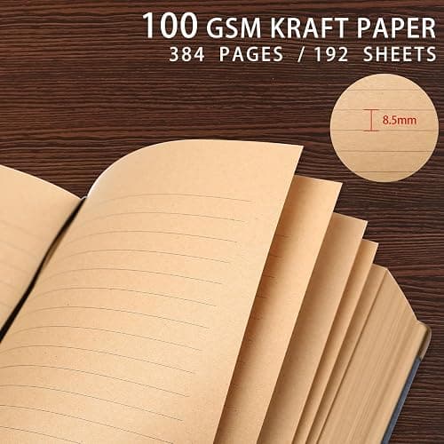 Wisefine Vintage Hardcover Lined Notebook A5 Journal - 384 Pages 100 GSM Thick Kraft Paper Writing Journal for Men & Women Dark Brown 5.51" x 8.50" thumbnail 3