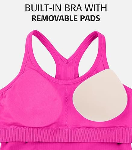 ATTRACO 2 Pack Ribbed Workout Tank Top with Built in Bra for Women Tight Fit Seamless Yoga Top thumbnail 4