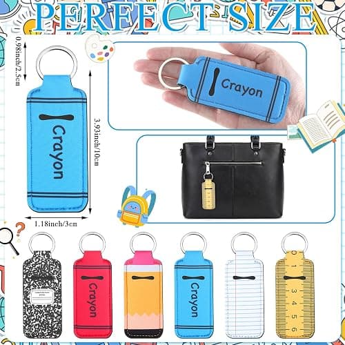 Yeyeplum 12 Pcs Back to School Lipstick Holder Keychains Bulk 6 Style | Lip Balm Case Sleeve for Women Purse Accessories, Teacher Appreciation Gifts Party Favors, Pocket Design with Keyring thumbnail 3