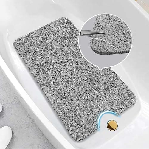 Asvin Soft Textured Bath, Shower, Tub Mat, 24x16 Inch Rectangular, Phthalate Free, Non Slip Comfort Bathtub Mats with Drain, PVC Loofah Bathroom Mat for Wet Areas, Quick Drying, Grey thumbnail 10