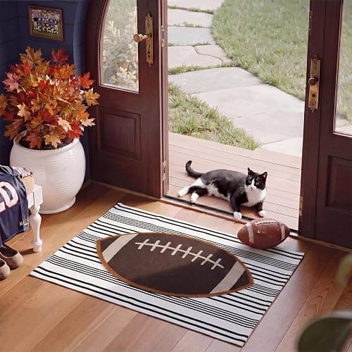 Moucuny 2 Pcs Football Coir Doormat, Football Outdoor Rug, Non Slip | Rugby Ball, Football Mat for Front Door, Black and White Outdoor Rug Decor for Front Porch Entrance, 16'' x 28'', 24'' x 35'' thumbnail 5