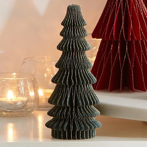 Honeycomb Paper Tree Set of 8 Classic Christmas, Red Green Holiday Mantel Décor, Glitter Gold Edging, Vintage-Inspired Trees, Nostalgic Centerpiece (Set 8 Classic) thumbnail 6