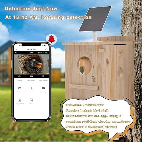 Solar-Powered Smart Owl House with Camera - Outdoor Hanging Wooden Nesting Box, Real-Time View & Motion Detection, for Garden for 2.4g WiFi Coverage Area, for Owl Lovers thumbnail 3