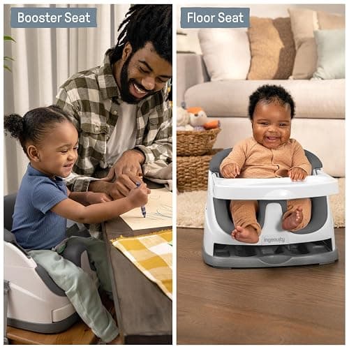 Ingenuity Baby Base 2-in-1 Booster Feeding and Floor Seat with Self-Storing Tray - Slate thumbnail 4