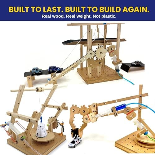PATHFINDERS Engineering Maker Set — Real Wood STEM Building Kit | Hydraulics, Gears, Levers & Pulleys | 10 Challenges + 15 Challenge Cards | Ages 8+ thumbnail 5