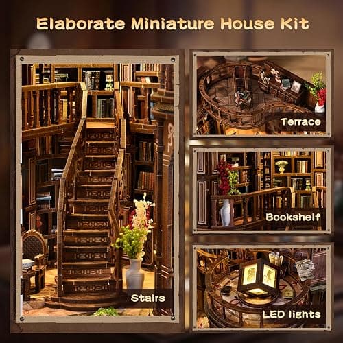 3DVASE Book Nooks for Adults, DIY Miniature Dollhouse Book Nook Kit, Model Kits Craft Kits for Adults, 3D Wooden Puzzle Book Nook Craft Bookshelf Decor, Adult Craft Kits Gift with Led Light thumbnail 5