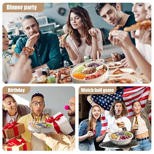 Divided Serving Tray with Lid and Handle,Large Snack Spinner,Snackle Box Container, Multi-purpose Food Platter for Charcuterie Veggie Fruit, Taco Tuesday Movie Night Travel Beach Picnic Essentials - White - 11.4" thumbnail 6