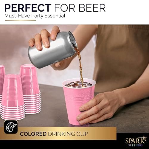 Amcrate Disposable Cups, Pink 18-Ounce Plastic Party Cups, Strong and Sturdy for Wedding, Christmas, Halloween, 100 Pack thumbnail 4