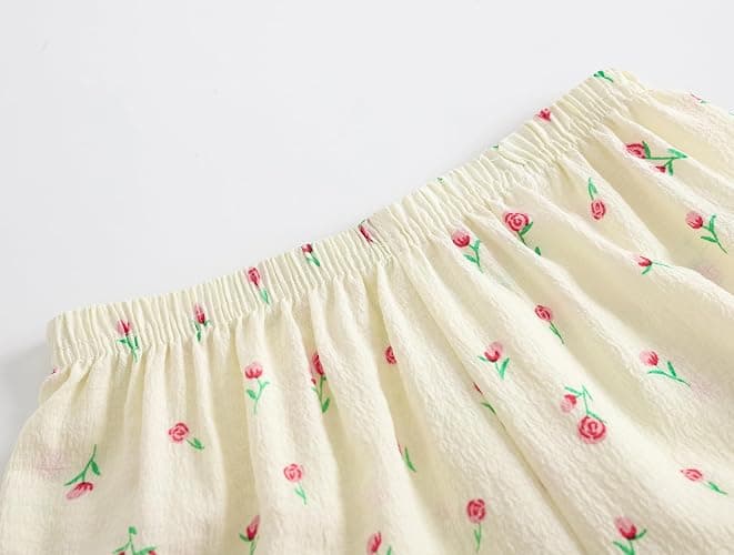 Hupohoi Big Girls Button Down Pajama Set 3pcs Short Sleeve Long Pants with Shorts Crepe Wrinkled Fabric Sleepwear Nighty thumbnail 5