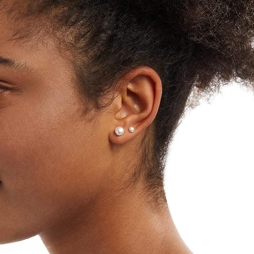 Amazon Essentials 14K Gold or Sterling Silver Freshwater Pearl Stud Earring Set thumbnail 3
